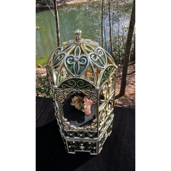 Vintage Chestnut Lane Enamel and Rhinestone Encrusted Bird Cage Exotic Bird -A18 - Picture 11 of 12